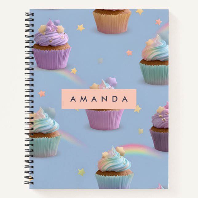Carnet Motif Whimsical Pastel Cupcakes personnalisé (Devant)