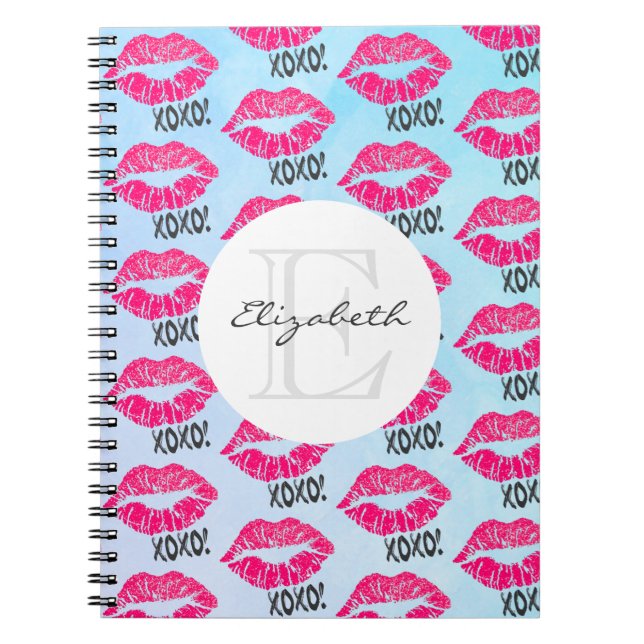 Carnet Motif XOXO avec Monogramme de lèvres Kissy Rose él (Devant)