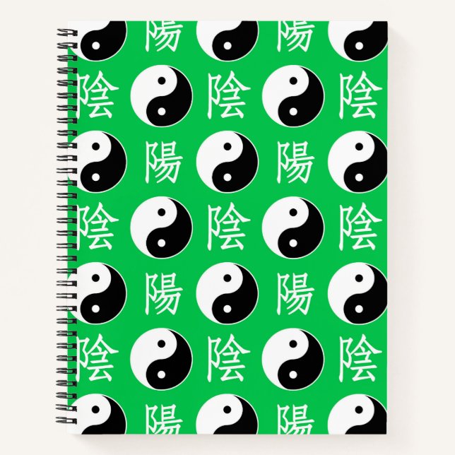 Carnet Motif Yinyang chinois sur fond vert (Devant)