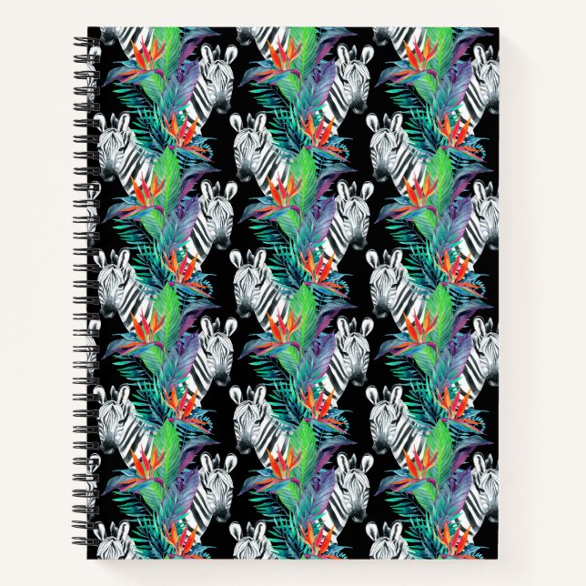 Carnet Motif Zèbre Et Fleurs Exotiques (Devant)