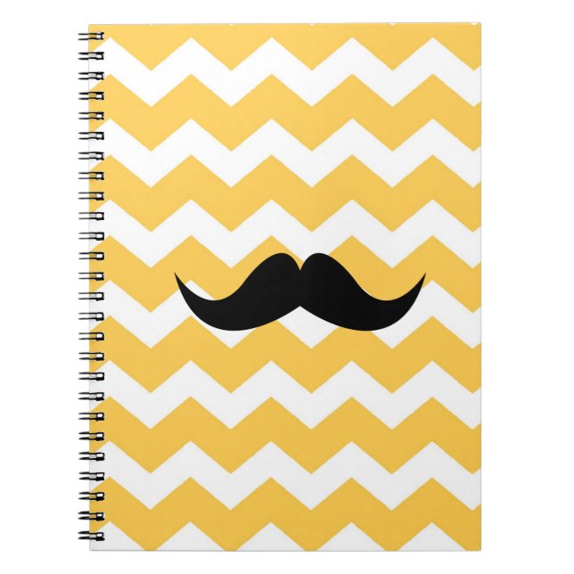 Carnet Motif zigzag chevron jaune moustache noire chic (Devant)
