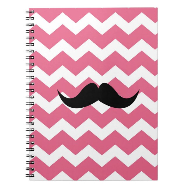 Carnet Motif zigzag chevron rose moustache noire chic (Devant)