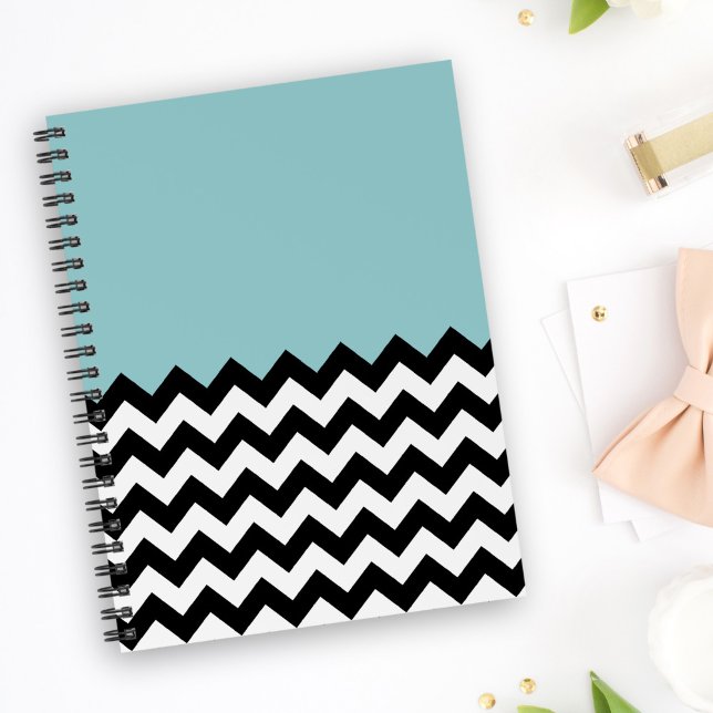 Carnet Motif Zigzag noir et blanc, Chevron, Bleu (Créateur téléchargé)