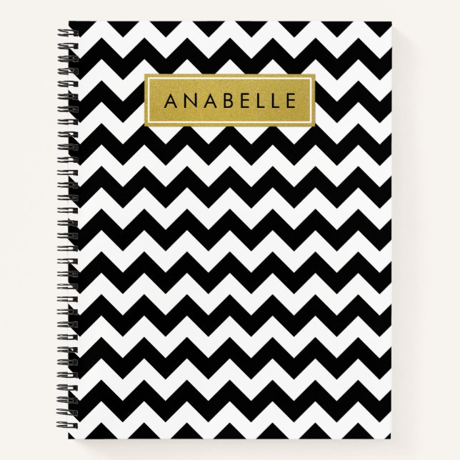 Carnet Motif Zigzag noir et blanc, Votre nom (Devant)