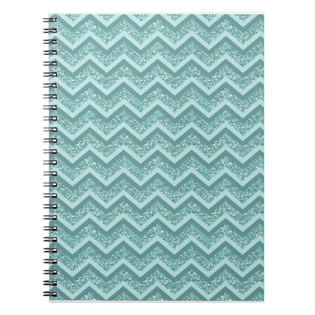 Carnet Motif ZigZag Parties scintillant Turquoise (Devant)