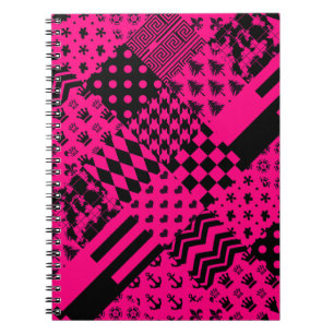Carnet Motifs mélangés rose noir