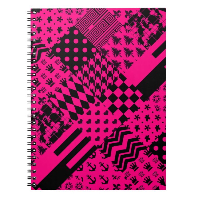 Carnet Motifs mélangés rose noir (Devant)