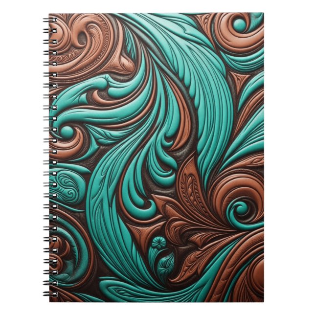 Carnet Motifs occidentaux à outils Turquoise et Chocolat (Devant)
