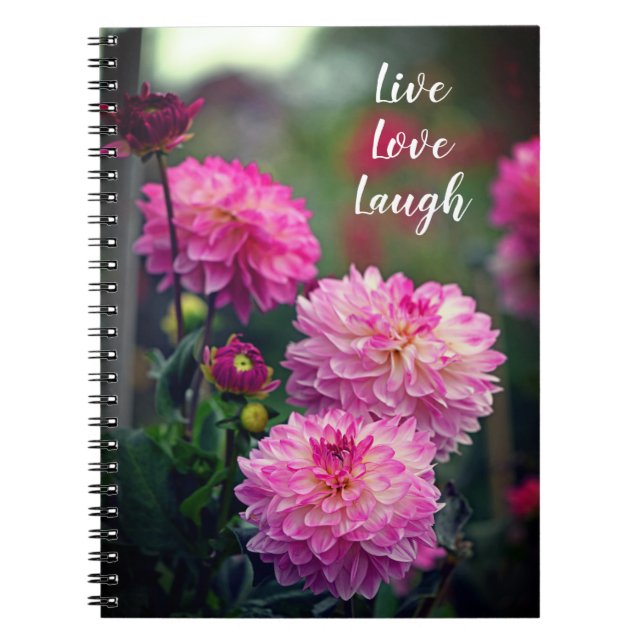 Carnet Motivation de la fleur rose et blanche Dahlia (Devant)