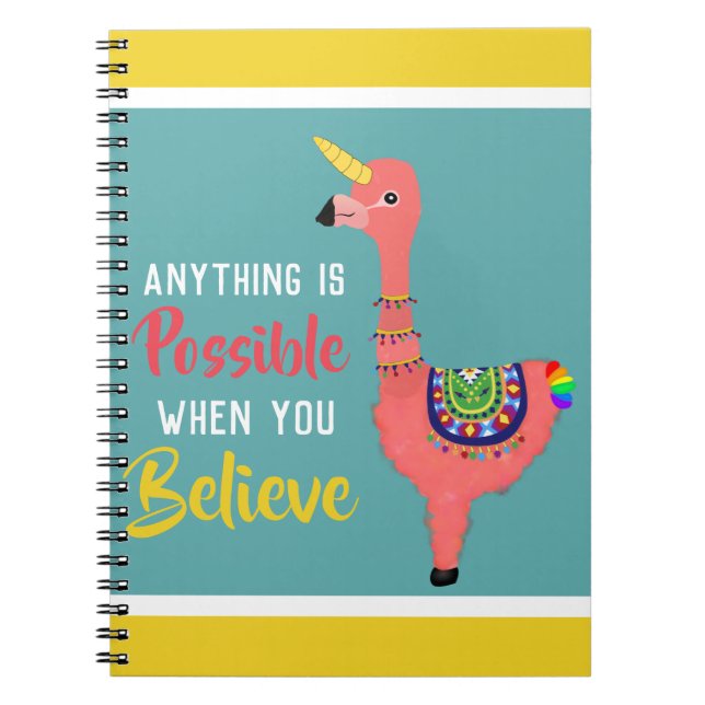 Carnet Motivational Unicorn Flamant rose llama Croire Cit (Devant)