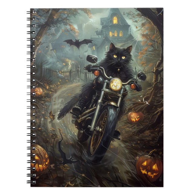Carnet Moto à équitation Chat Noir Halloween effrayant (Devant)