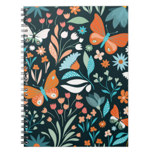 Carnet Mouches florales et papillons, patte décorative sa