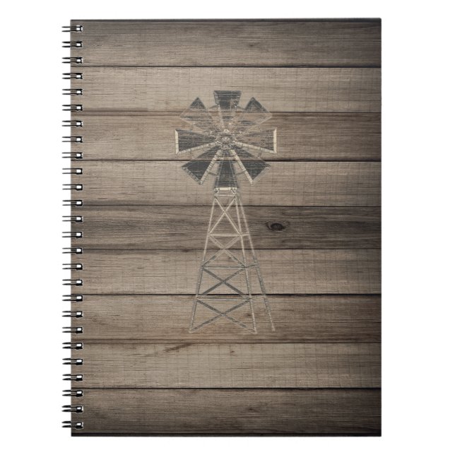 Carnet Moulin à vent en bois rustique patiné de campagne (Devant)