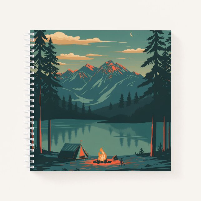 Carnet Mountain Campfire Lake Notebook with Evening Fores (Devant)