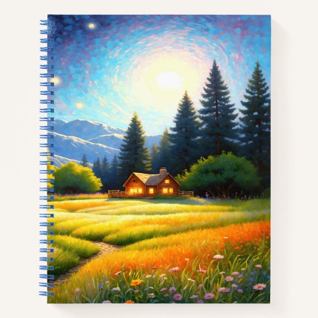 Carnet Mountain Forest Cabin Art (Devant)