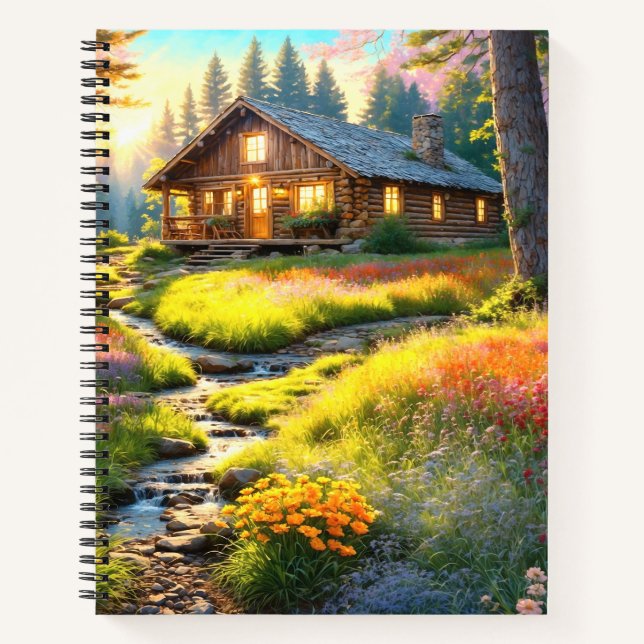 Carnet Mountain Forest Cabin Art (Devant)