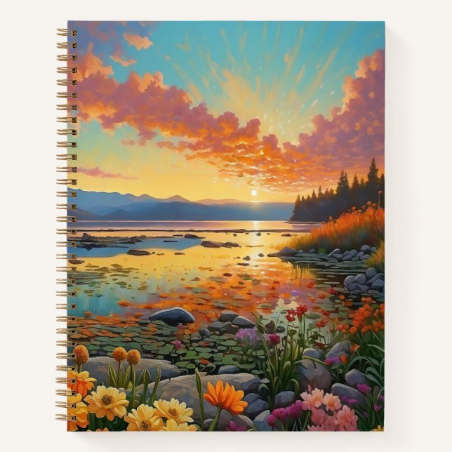 Carnet Mountain Lake Flowers Art (Devant)