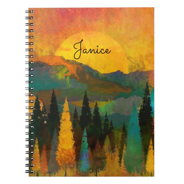 Carnet Mountain Sunshine Personnalisez le nom Blue Green  (Devant)