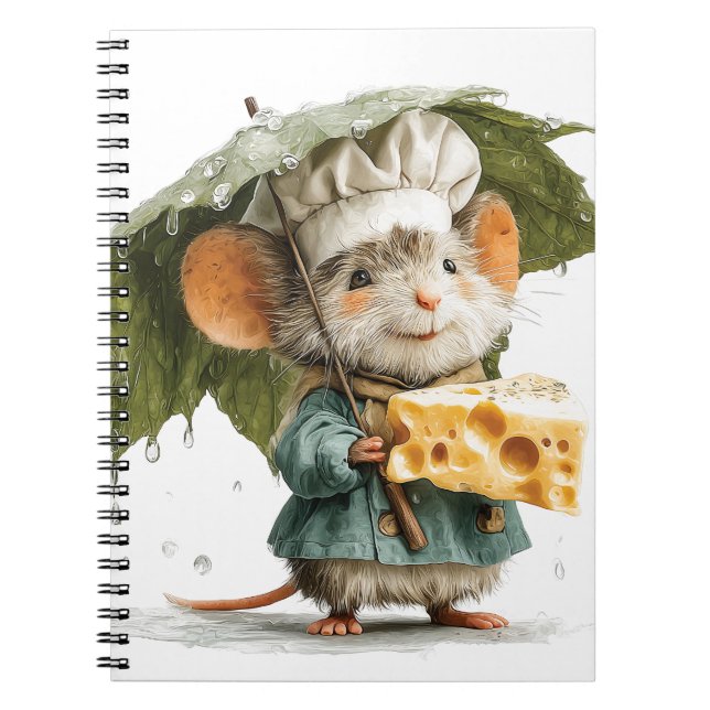 Carnet Mouse Chef in Rain with Leaf Umbrella and Cheese (Devant)
