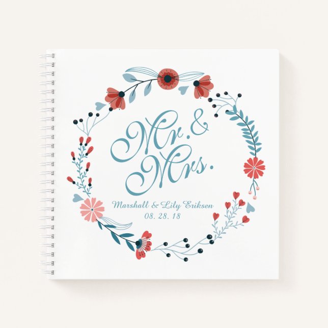 Carnet Mr & Mrs Cute Floral Wreath Mariage Guestbook (Devant)