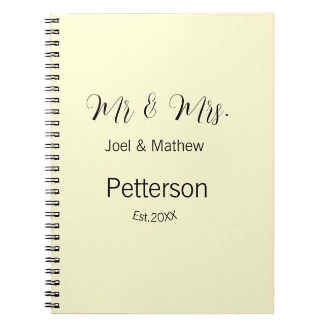 Carnet mr & mrs nom année de mariage couple simple jaune (Devant)