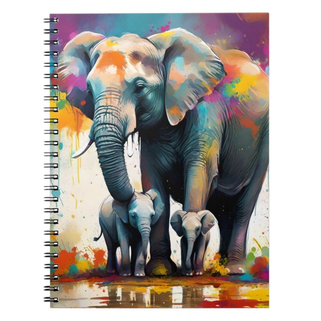 Carnet Mummy Et Éléphants Bébés Colour Splash, (Devant)