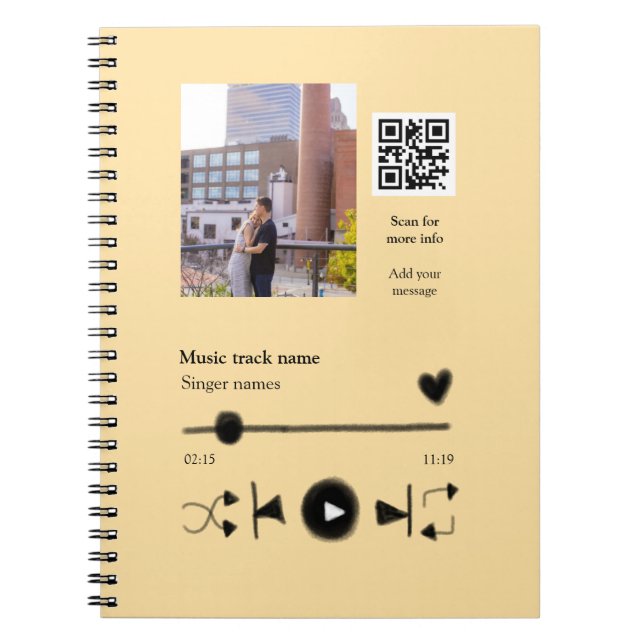 Carnet Music player personalized couple love q r code tex (Devant)