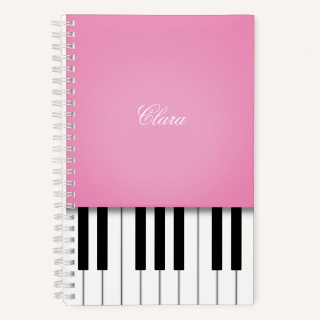 Carnet Musique de piano rose joli clavier personnalisé (Recto)