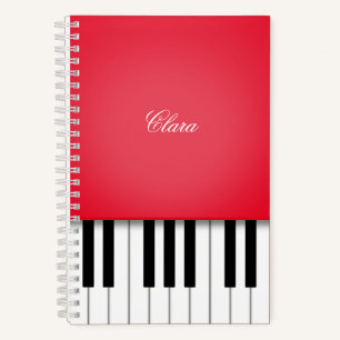 Carnet Musique de piano rouge cerise clavier personnalisé