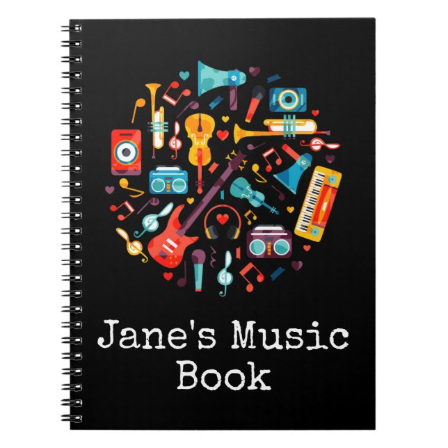 Carnet Musique funky instruments de musique colorés (Devant)