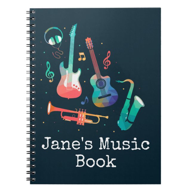 Carnet Musique funky instruments de musique colorés (Devant)