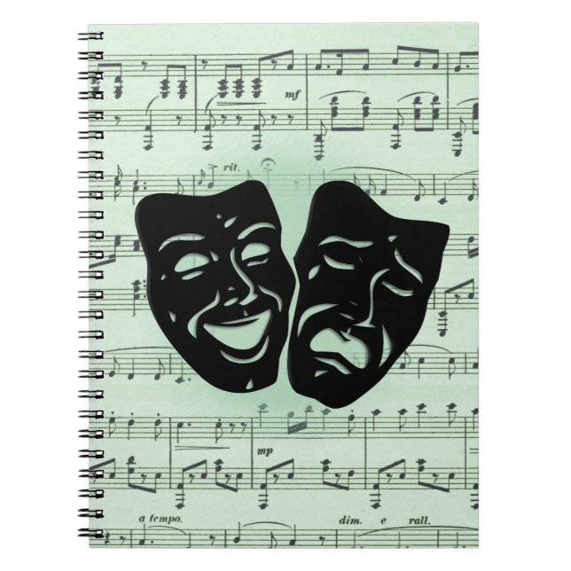 Carnet Musique verte et masques grecs de théâtre (Devant)