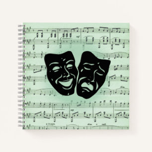 Carnet Musique verte et masques grecs de théâtre