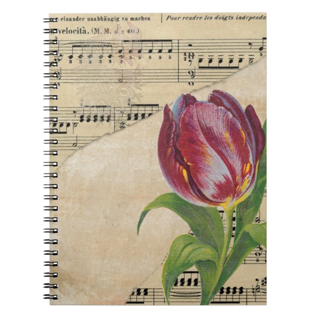 Carnet Musique victorienne vintage Tulips romantiques (Devant)
