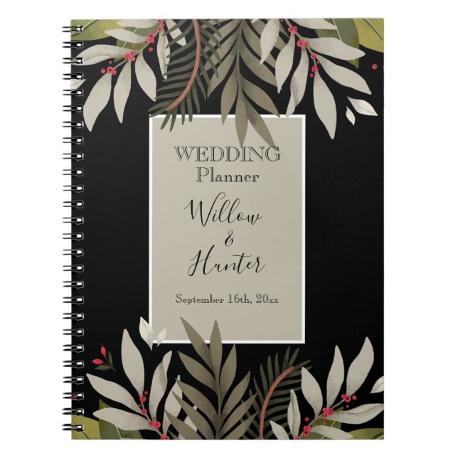 Carnet Muted Botanicals on Black Wedding Planner (Devant)