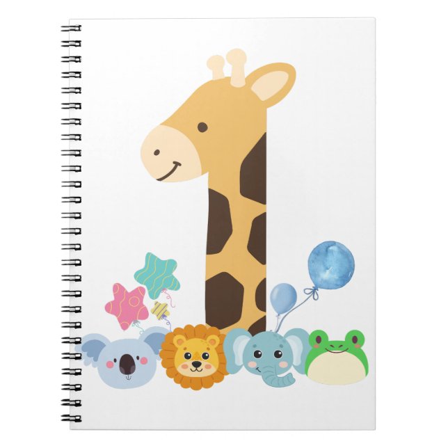 Carnet My First Birthday. Giraffe and Happy Animals Desig (Devant)