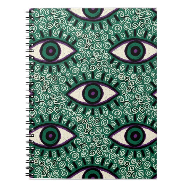 Carnet "Mystic Emerald Eyes" - Psychedelic Swirl Seamless (Devant)