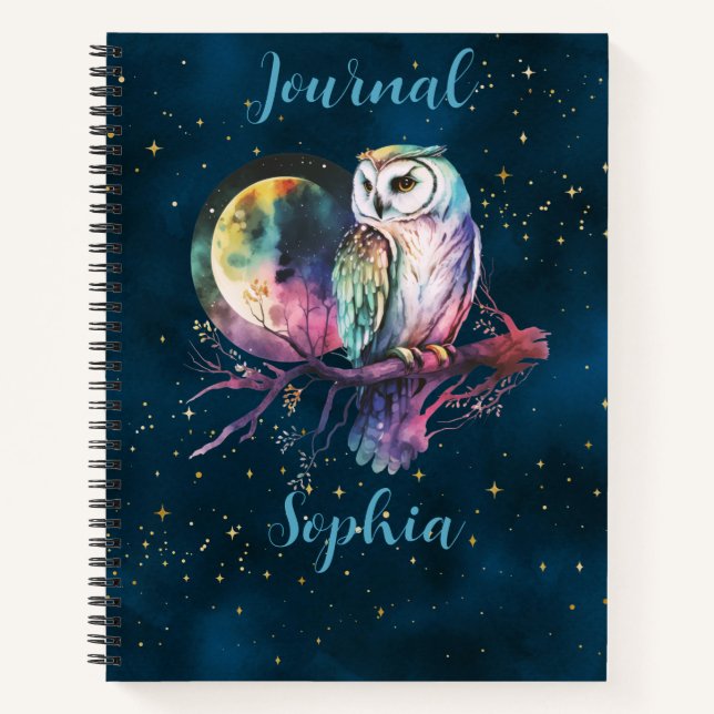 Carnet Mystical Rainbow Owl & Pleine lune Celestin Journa (Devant)