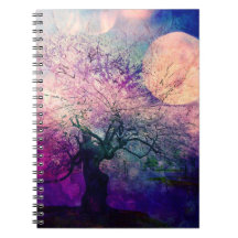 Carnet mystique de lune d'arbre et de nuit