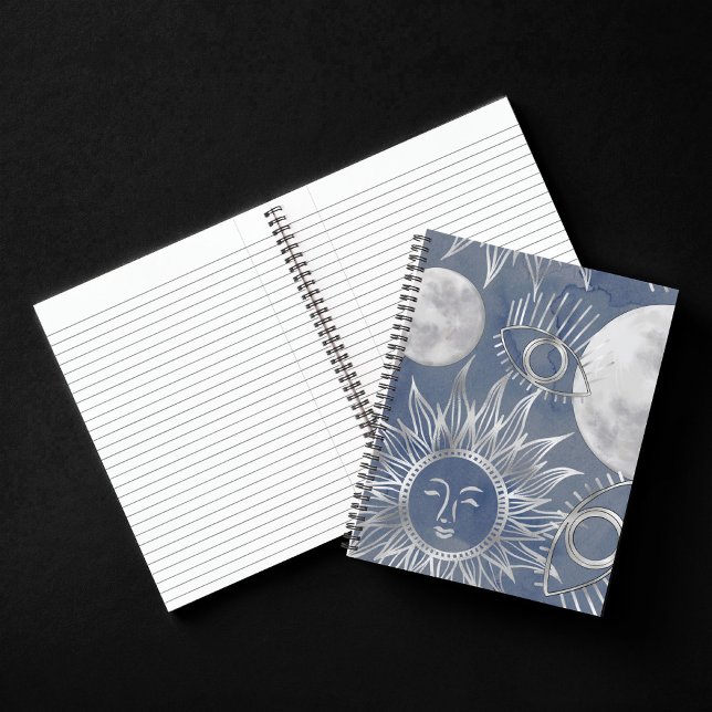 Carnet Mystique solaire | Dusty Blue Silver Moon Stars So (Créateur téléchargé)
