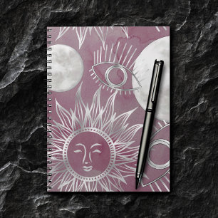 Carnet Mystique solaire Rose Argent Lune Étoiles Soleil