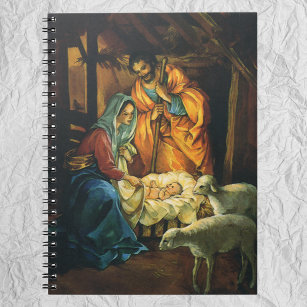 Carnet Nativité de Noël Vintage, Baby Jesus in Manger
