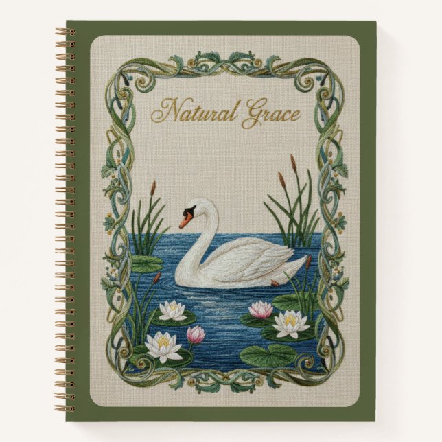 Carnet Natural Grace Embroidered Swan Water Lily (Devant)