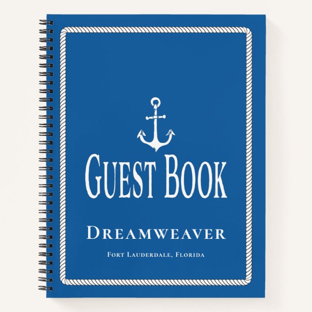 Carnet Nautical Blue Ancre Guest Book Nom du bateau (Devant)