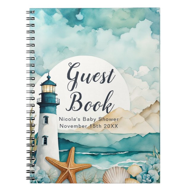 Carnet Nautical Lighthouse Baby Shower Guest Book (Devant)