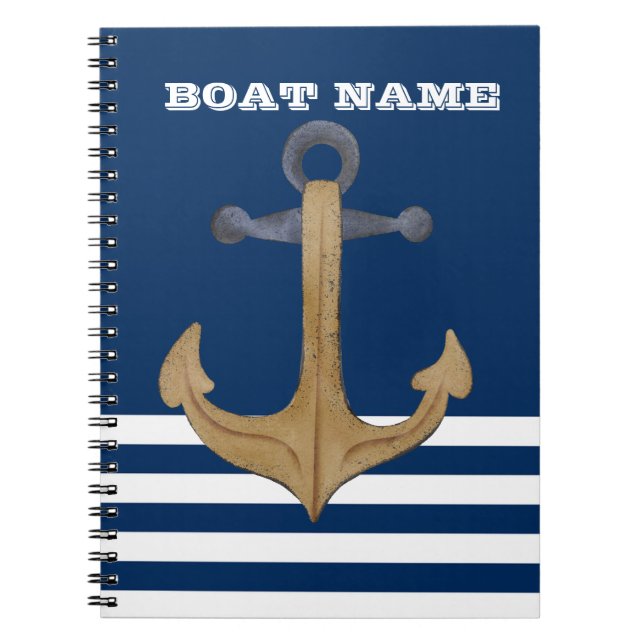 Carnet Nautique, Ancre Vintage Marine Bleu rayé (Devant)