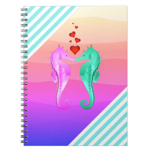 Carnet Nautique aqua/rose/hippocampes embrasser le coeur