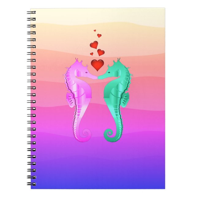 Carnet Nautique aqua/rose/hippocampes embrasser le coeur  (Devant)