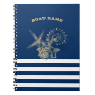 Carnet Nautique, Coquilles d'or rayures bleu marine