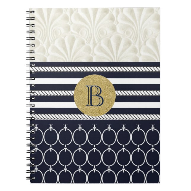 Carnet Nautique Marine & White Elegant Beach Mariage (Devant)